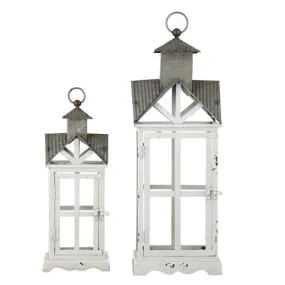 13.75-19.75" Metal Top White Lantern