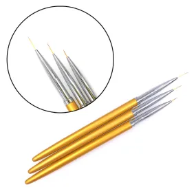 3pcs Gold Fine Art Nail Art Brush Liner Pens Metal Handle For UV Gel Polish Painting Drawing Lining Brushes Nails Tools Manicure