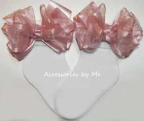 Blush Pink Organza Satin Bow Socks