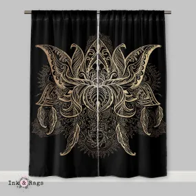 Boho Mehndi Lotus Blossom Flower Curtains