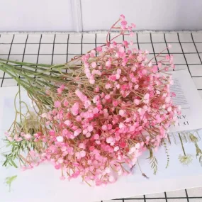 Casa Azul Artificial Baby Breath Gypsophila Fake Flowers Sticks 4 Bunch Decorative Items for Home Decor Diwali Decoration Plants & DIY Craft Items Corner (Without Vase Pot) (Pink)-Pack of 4