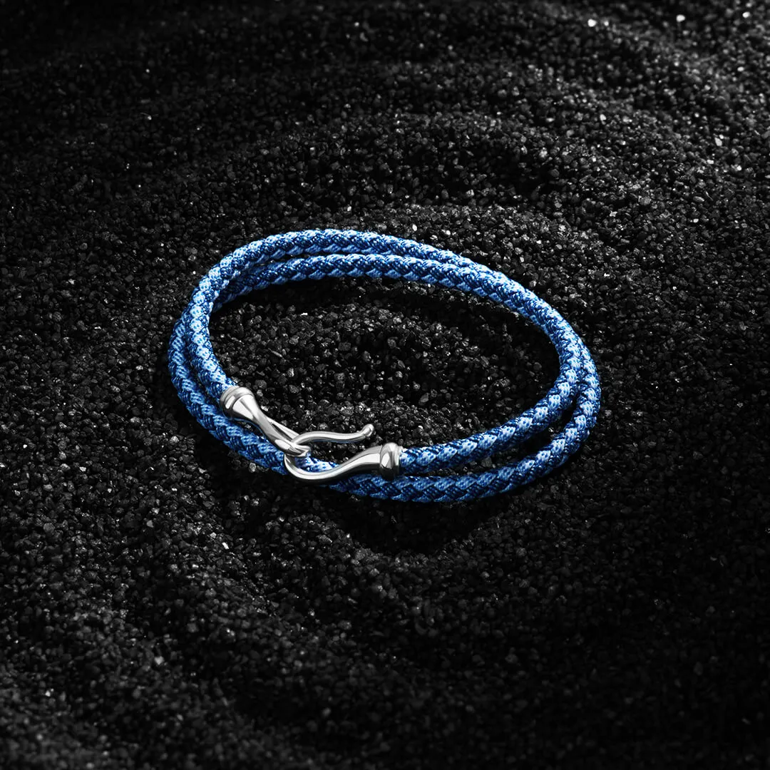 Fish Hook Blue Cotton Wrap Bracelet in Gold