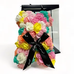 Gorgeous Colorful Rose Teddy Bear with Gift Box - 25cm