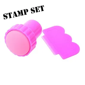 MANZILIN Nail Art Stamping,Plastic Nail Design Stamper Scraper Set,DIY Nail Beauty Decoration Polish Printing Nail Template Tool