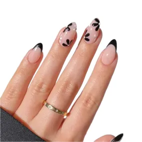 TEEK - 24 Long Almond Black French Petal False Nails